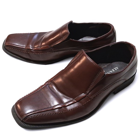Alfani Mens Brown Square Toe Slip On Dress Shoes Size 10M All Man Made - Picture 1 of 9